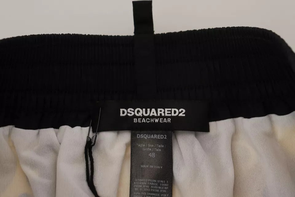Dsquared² Sarı Siyah Baskılı Naylon Plaj Şortu Mayo